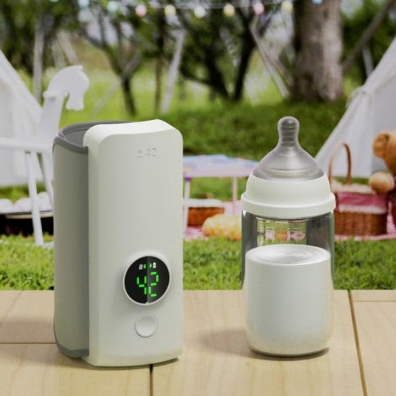 Chauffe-biberon portable sans fil rechargeable par USB avec sac chauffant et chauffe lait à température constante. Housse isolante universelle pour biberons.
