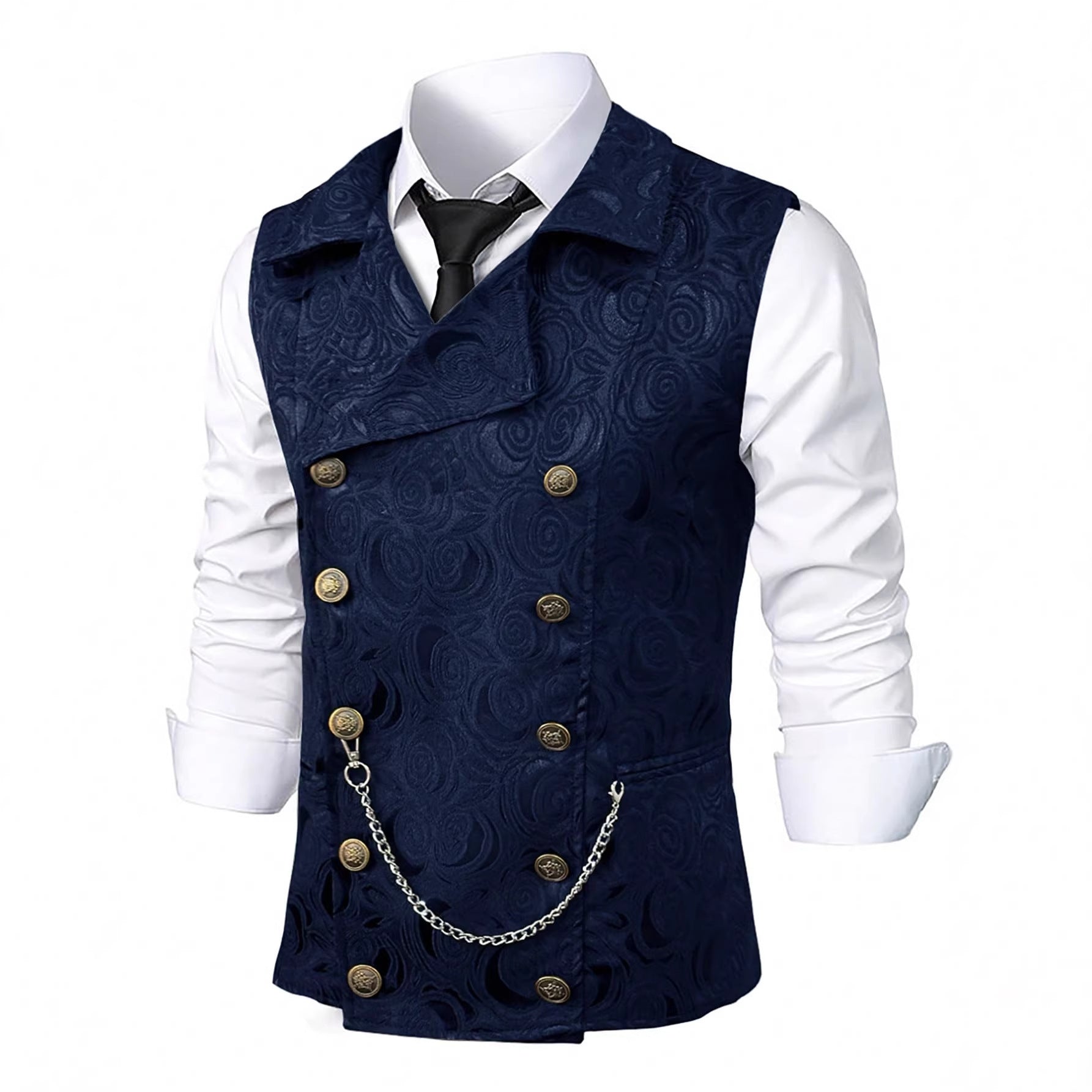 Gilet de costume croisé pour homme avec chaînette