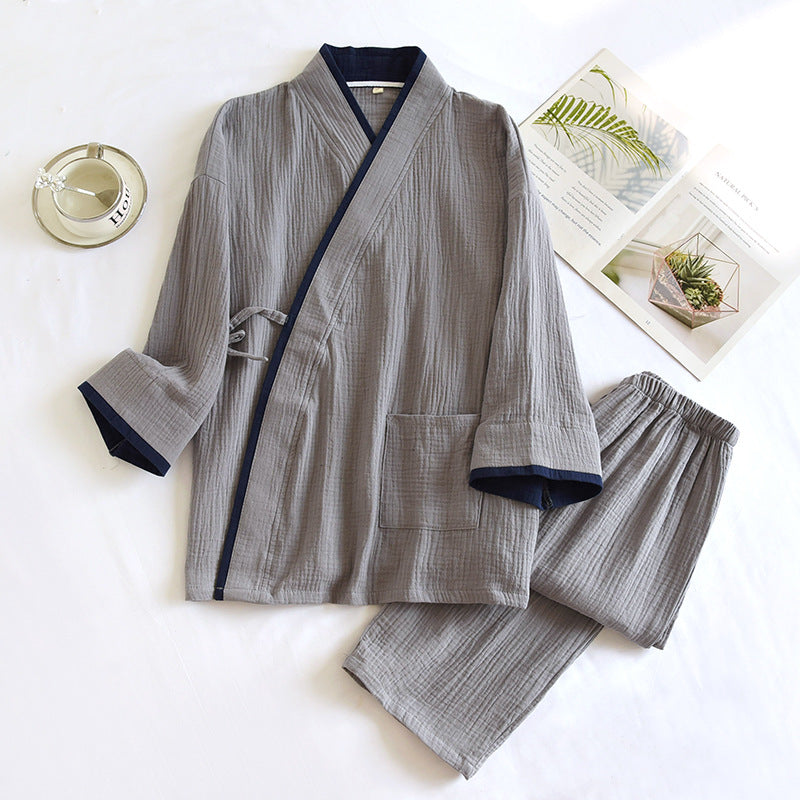 Ensemble kimono Hanfu pour homme en gaze de coton pur