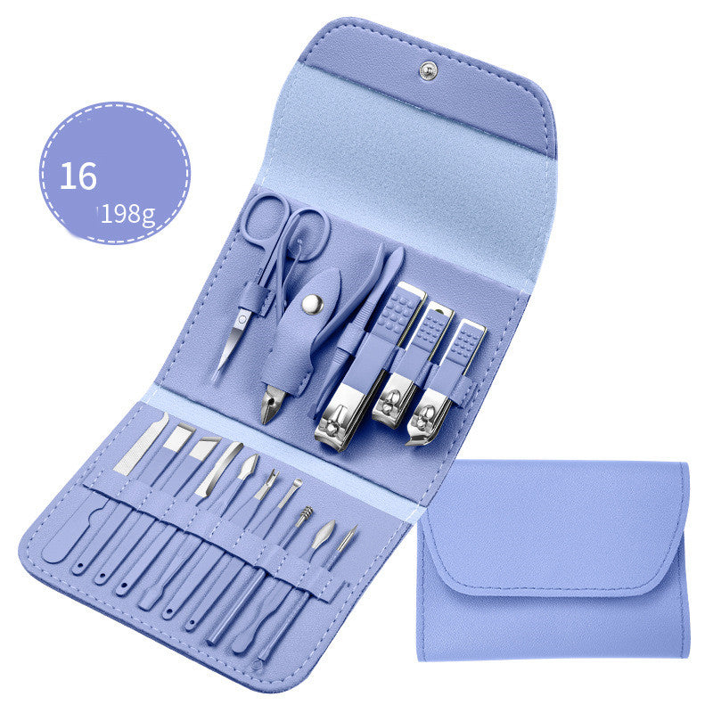 Ensemble professionnel comprenant ciseaux, coupe-ongles, cuillère à ongles, pince à peaux mortes, pince à ongles, couteau de pédicure et coupe-ongles.