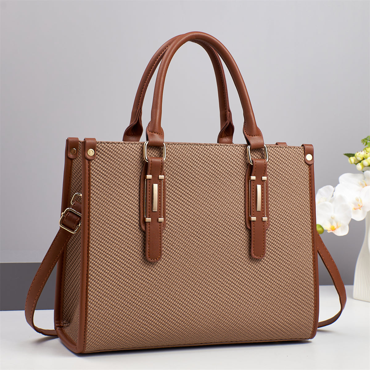 Sac cabas luxe PU Saffiano doublure nylon – Bandoulière chaîne