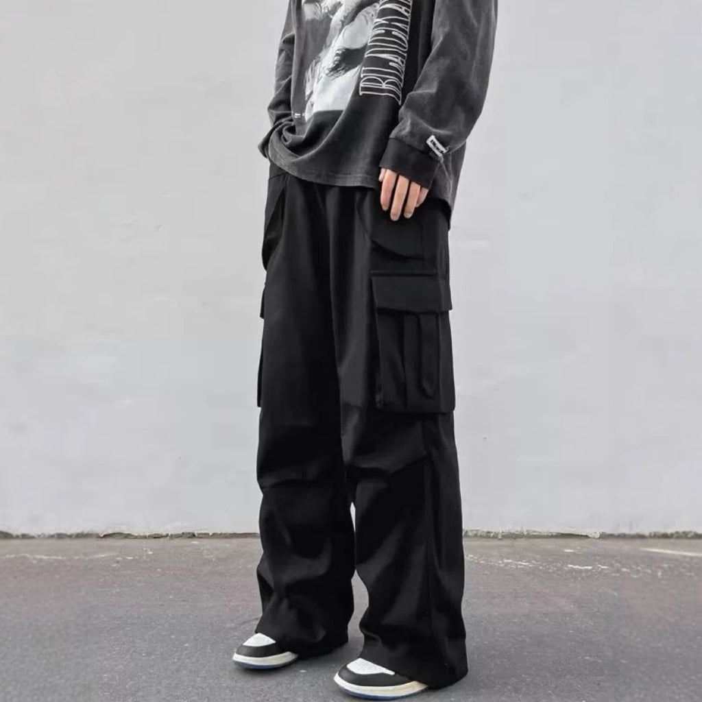 Pantalon parachute taille mi-haute jambes larges coupe décontractée