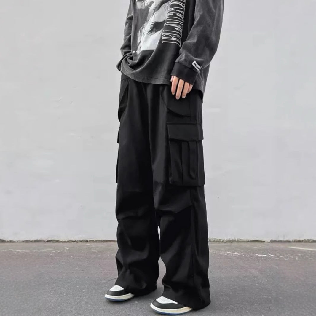 Pantalon parachute taille mi-haute jambes larges coupe décontractée