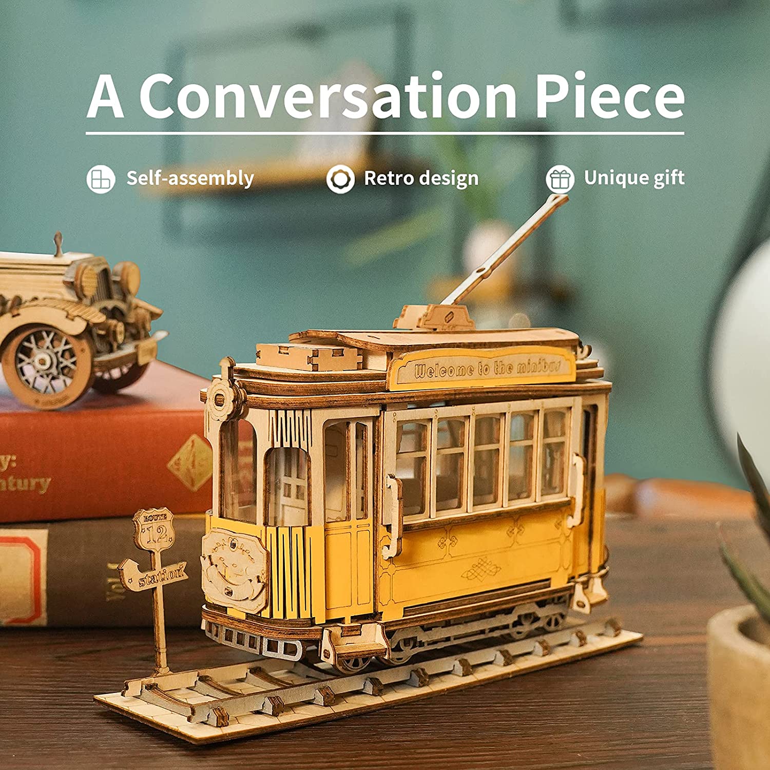 Robotime Rolife Modèle de voiture vintage Puzzle 3D en bois, jouet pour enfants