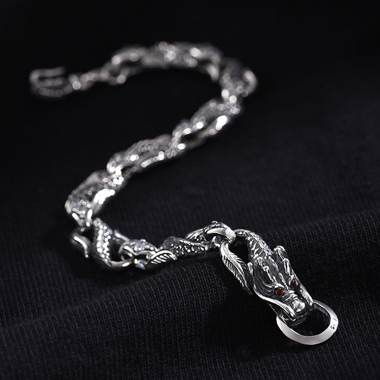 Bracelet pour homme en argent 925, motif dragon du zodiaque