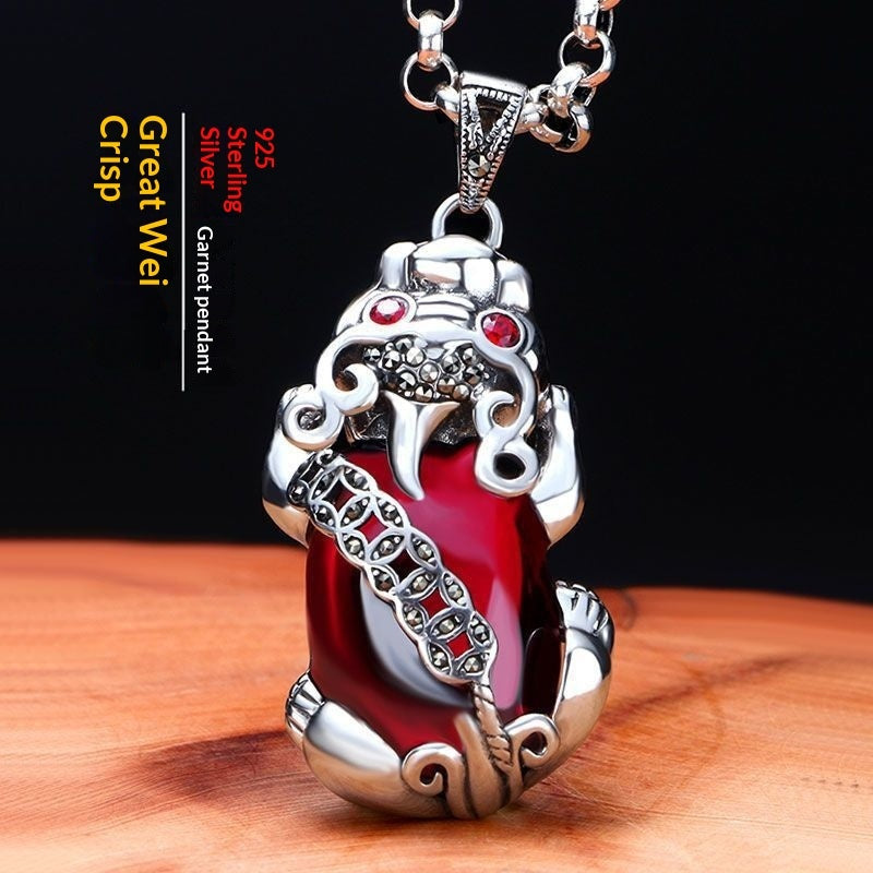Collier en argent pur 999 Pi Xiu et grenat pour femme