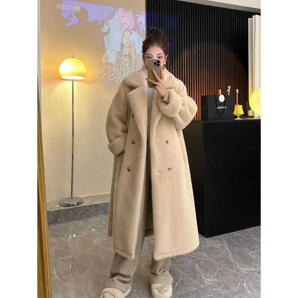 Nouveau manteau en fourrure et cuir ample pour femme, automne hiver.
