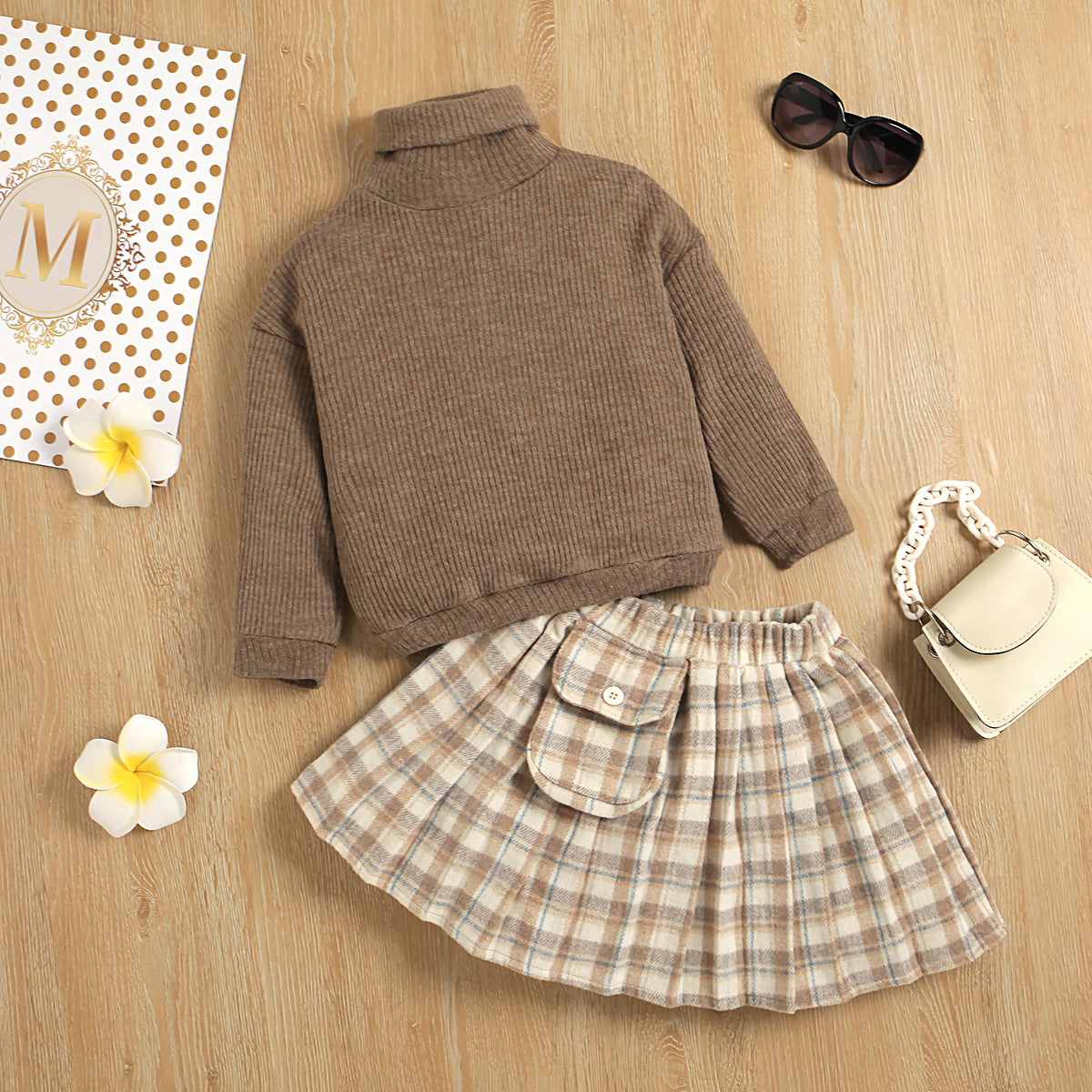 Ensemble 2 pièces fille - Pull col roulé et jupe