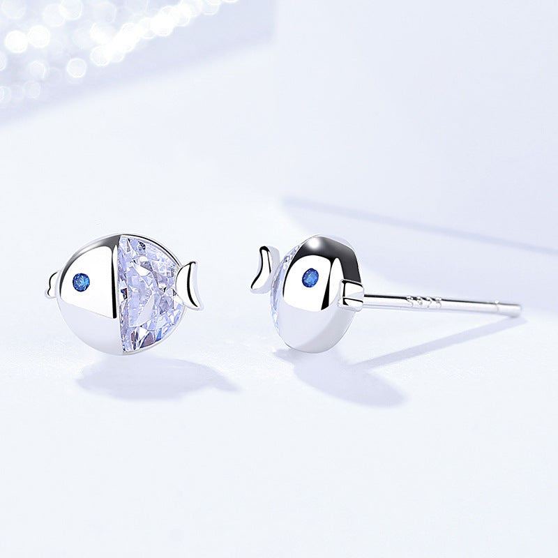 Boucles d'oreilles puces Gourami en argent sterling S925, style passe-partout et motif baiser frais