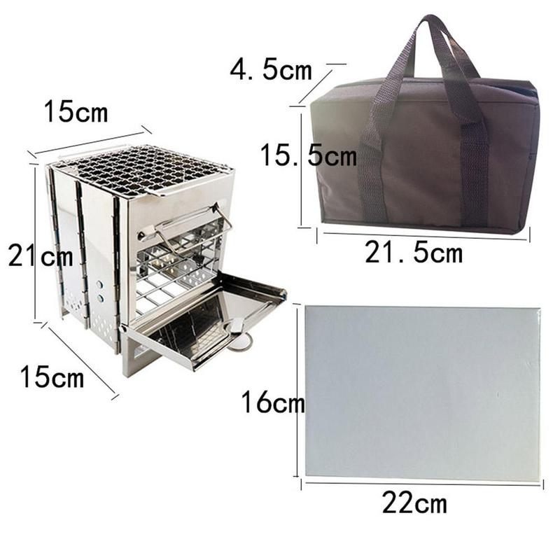 Mini réchaud à bois d'extérieur pour le camping, la cuisine et les pique-niques, grill pliable, carré, en acier, pour le bois et le charbon de bois de voyage