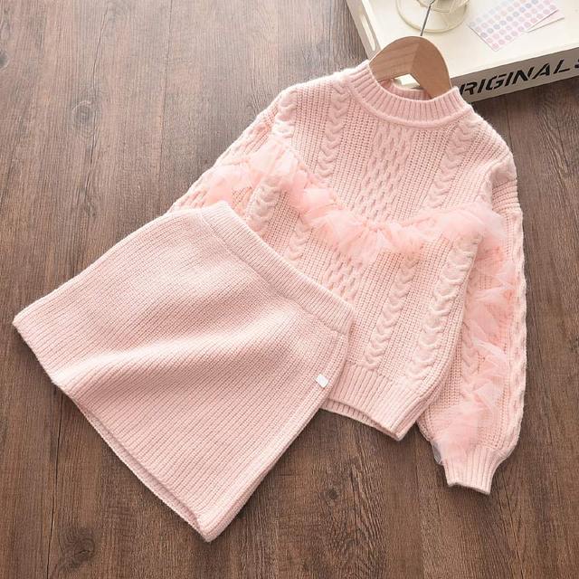Ensemble printemps fille - Pull manches longues et jupe nœud