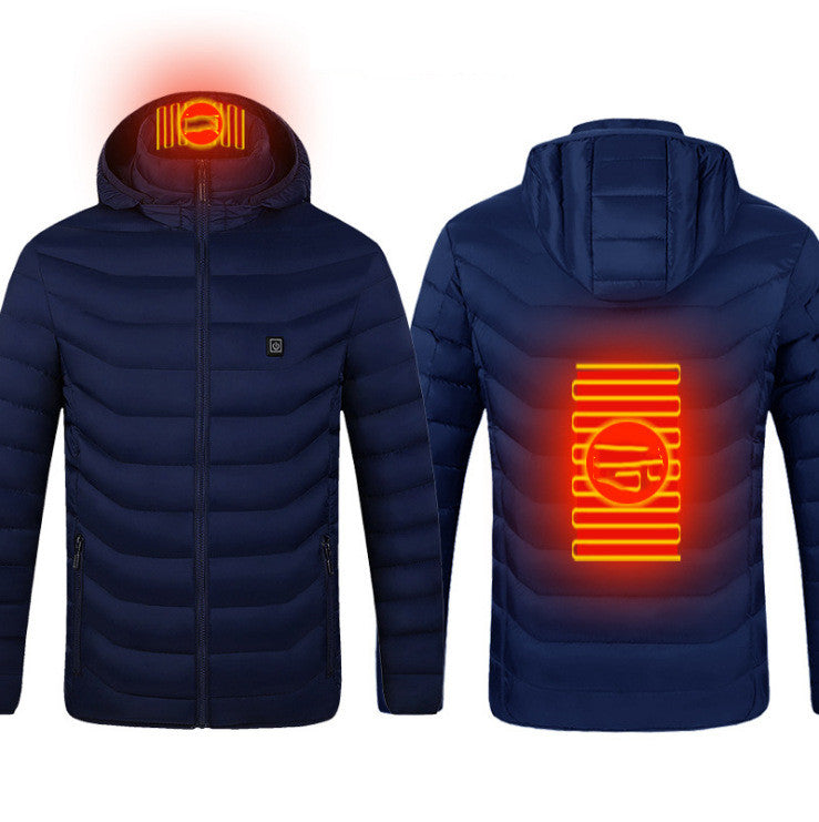 Veste chauffante d'hiver, manteau en coton électrique USB, fermeture éclair, vêtement thermique chauffant, gilet chauffant pour homme