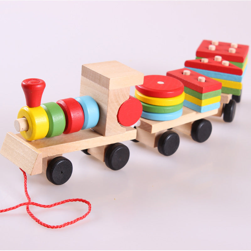 Train en bois, tracteur en trois parties, jouet puzzle éducatif pour enfants