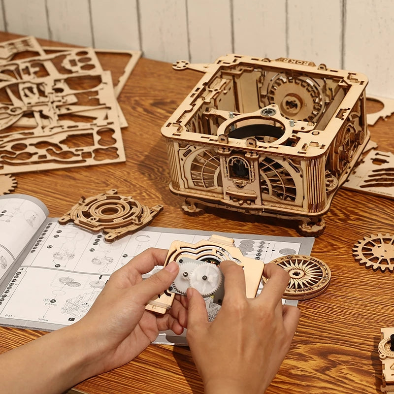 Robotime ROKR Kit de construction de gramophone classique à manivelle en bois, puzzle, jouet à assembler, cadeau pour enfants LKB01
