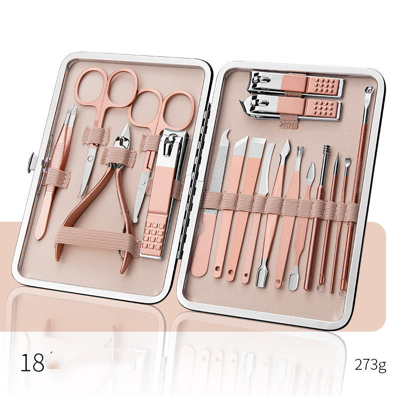 Ensemble professionnel comprenant ciseaux, coupe-ongles, cuillère à ongles, pince à peaux mortes, pince à ongles, couteau de pédicure et coupe-ongles.