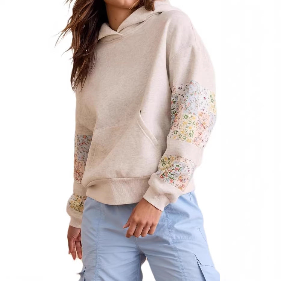 Sweat à capuche gris à motifs pour femme