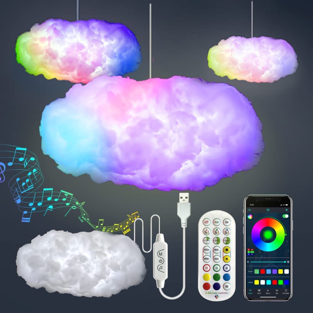 Lampe USB Cloud Light avec application de contrôle, synchronisation musicale et simulation d'éclairage 3D RGBIC pour chambre à coucher.