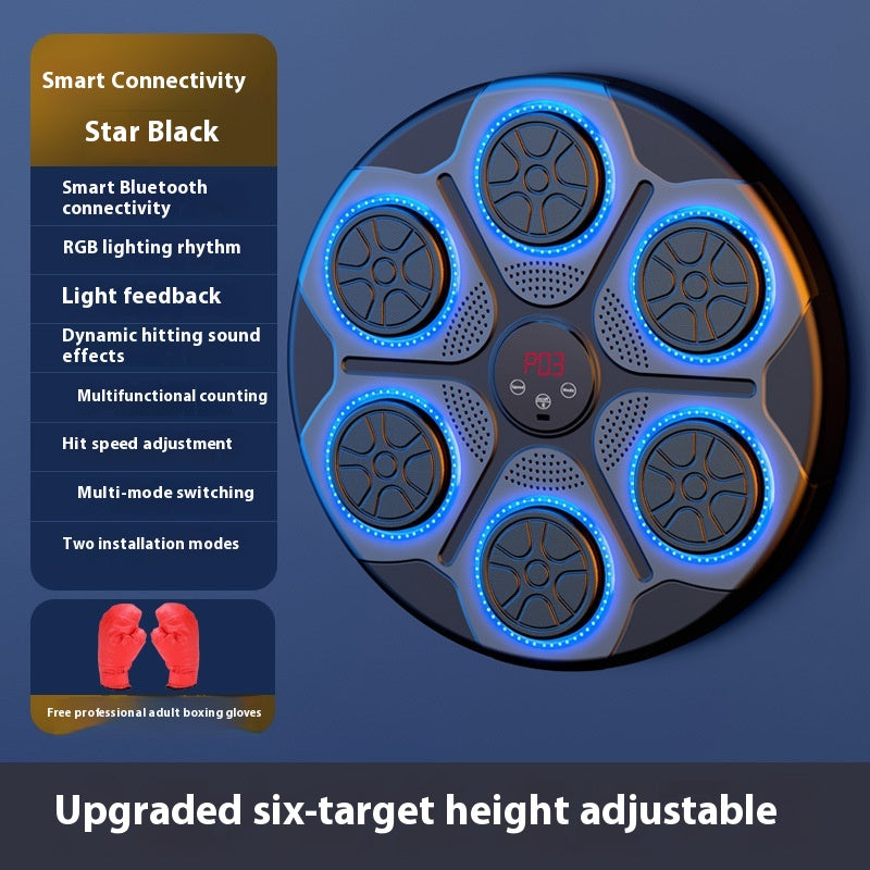 Machine de boxe musicale domestique avec lumière RGB, compatible Bluetooth, mode adulte, vitesse réglable pour kickboxing, karaté et fitness à domicile