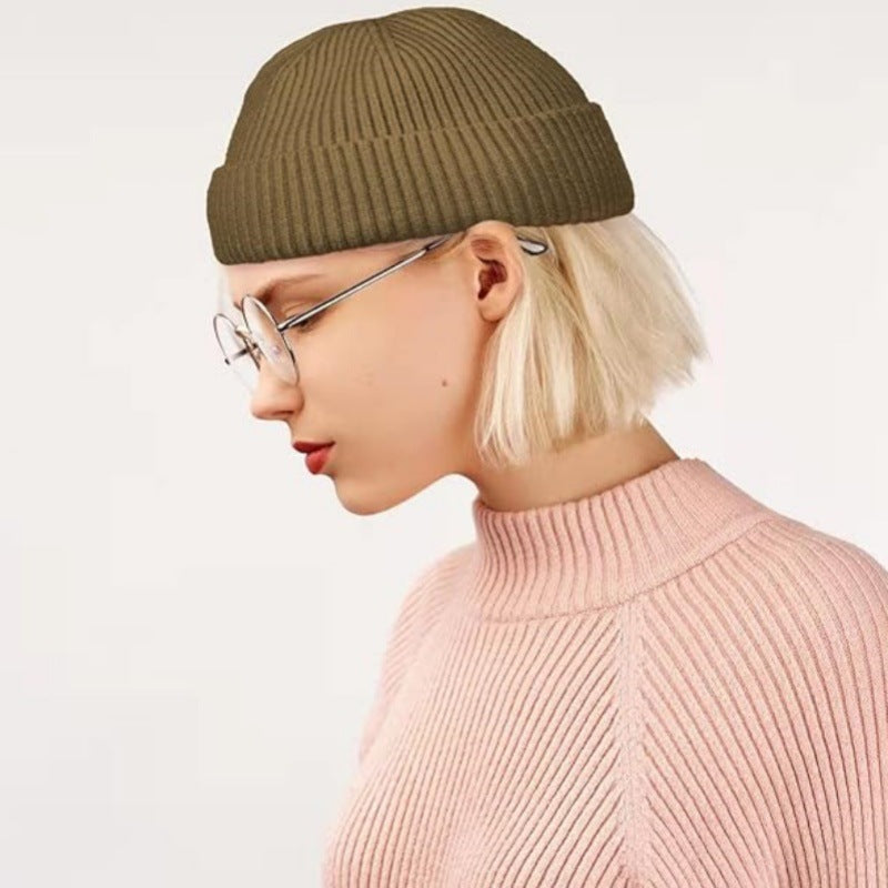 Bonnet de pêcheur court à revers tricoté pour homme et femme, chaud pour l'hiver