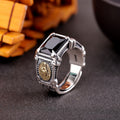 Bague pour homme en argent S925 incrustée d'onyx noir, représentant la Vierge Marie.