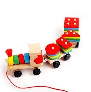 Train en bois, tracteur en trois parties, jouet puzzle éducatif pour enfants