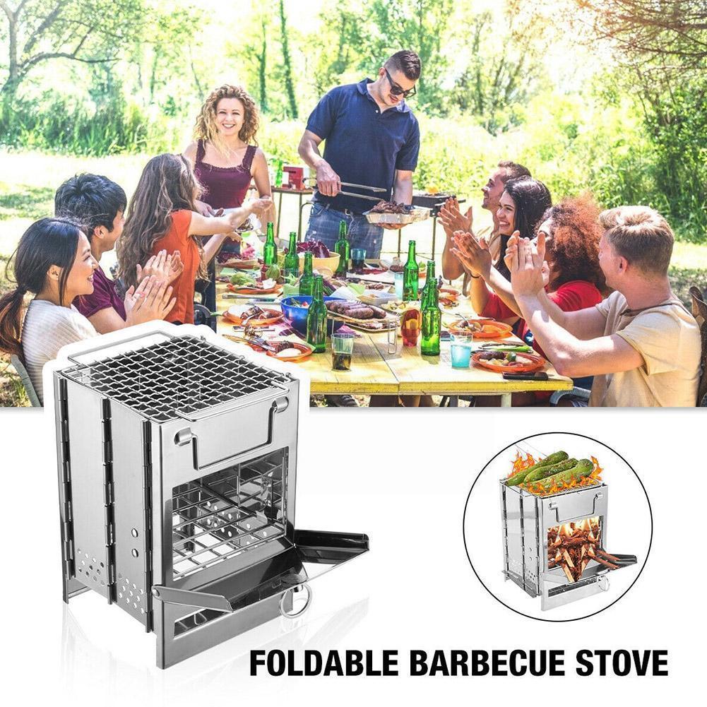 Mini réchaud à bois d'extérieur pour le camping, la cuisine et les pique-niques, grill pliable, carré, en acier, pour le bois et le charbon de bois de voyage