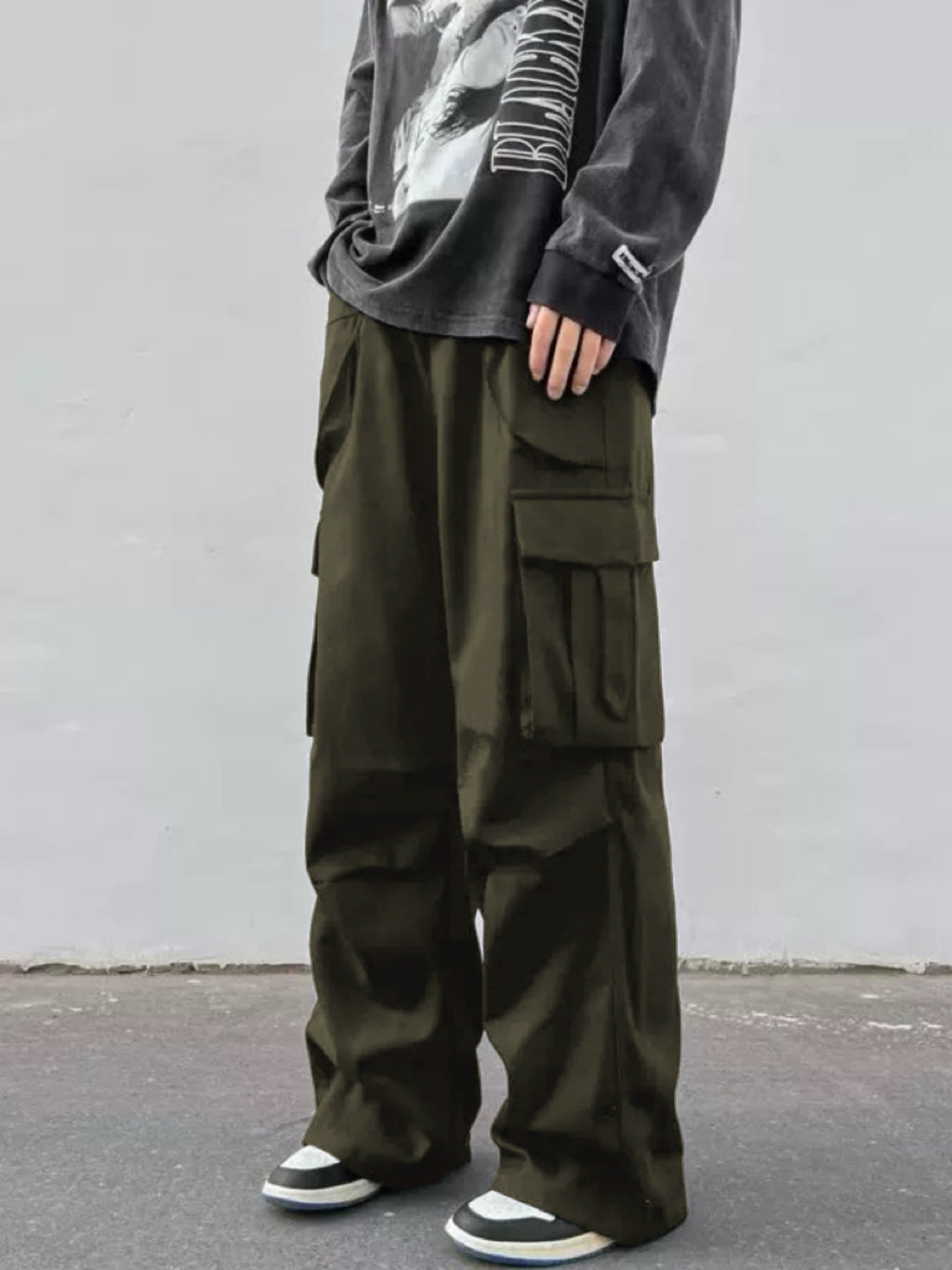 Pantalon parachute taille mi-haute jambes larges coupe décontractée