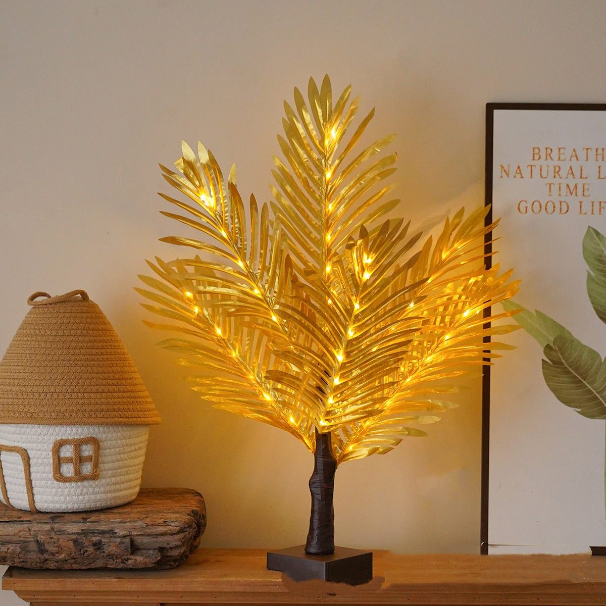 Lampe de table LED en forme d'arbre à feuilles vertes, décoration pour chambre à coucher