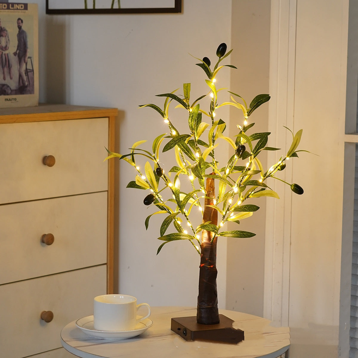 Lampe de table LED en forme d'arbre à feuilles vertes, décoration pour chambre à coucher