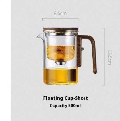 Théière magnétique à filtration par séparation en un clic, théière en verre avec manche en bois, récipient intérieur pour séparer l'eau du thé.