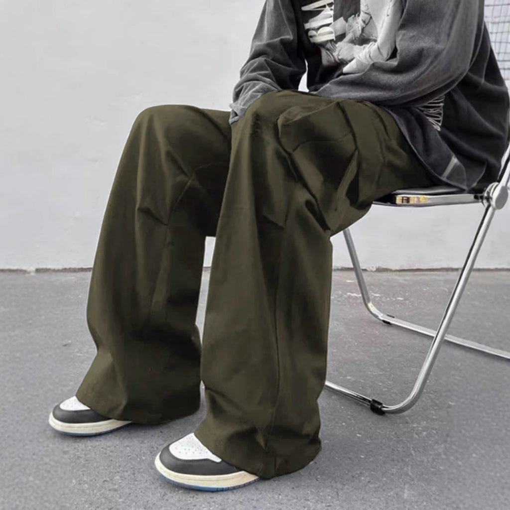 Pantalon parachute taille mi-haute jambes larges coupe décontractée