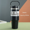 Gobelet de voiture portable en acier inoxydable, gourde de sport et de voyage avec poignée et couvercle, tasse à café