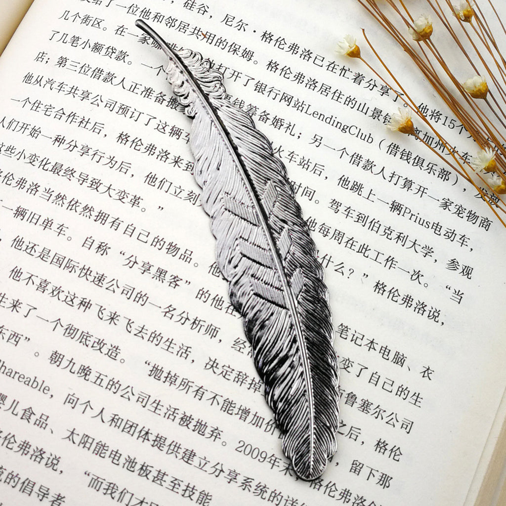 Marque-page en métal en forme de plume, style chinois, pendentif ornemental