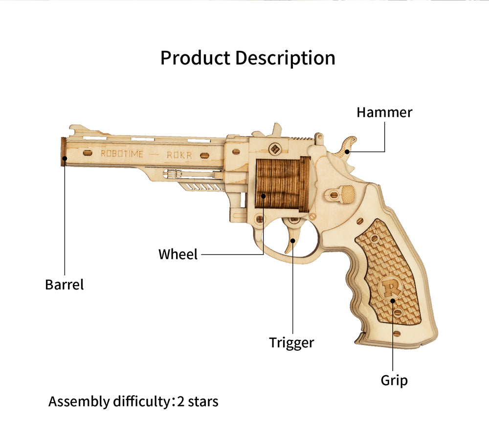 Robotime ROKR Revolver - Maquette de pistolet - Puzzle 3D en bois - Jeu de construction - Cadeau idéal pour enfants (garçons) - Cadeau d'anniversaire