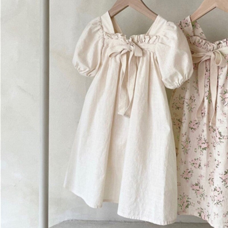 Robe fille - Manches bouffantes et nœud papillon