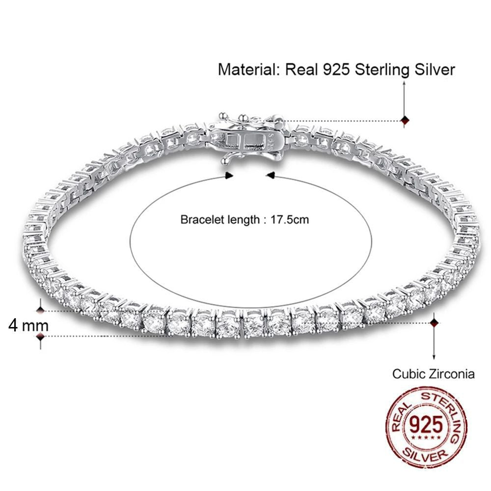 Bracelet en argent S925, longueur de chaîne 17-19 cm (chaîne tennis au choix).