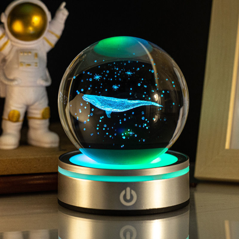 Boule de cristal lumineuse sculptée en 3D avec dégradé de couleurs, petite lampe de nuit, décoration intérieure, sélection de cadeaux