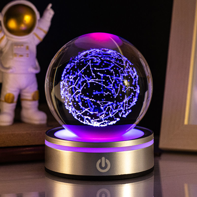 Boule de cristal lumineuse sculptée en 3D avec dégradé de couleurs, petite lampe de nuit, décoration intérieure, sélection de cadeaux