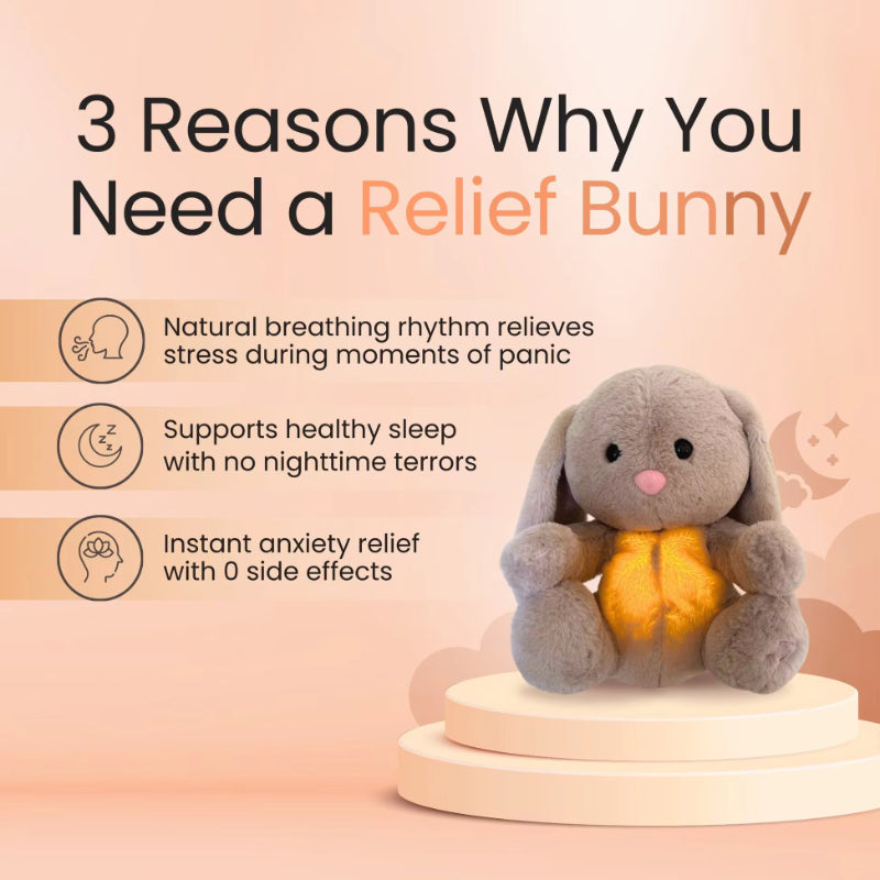 Lapin respirant en peluche sensorielle apaisante, idéal pour soulager l'anxiété des nouveau-nés et apaiser les bébés.