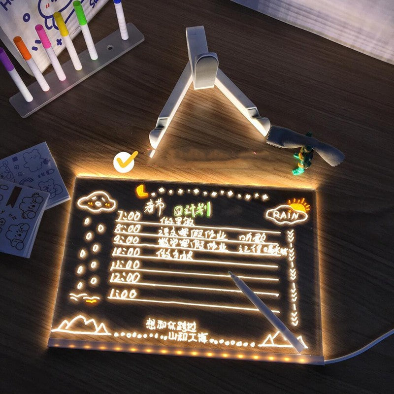 Tableau de notes LED en acrylique à monter soi-même, veilleuse, lampe de bureau LED USB avec 7 stylos, lampe pour noter les moments du quotidien et peindre