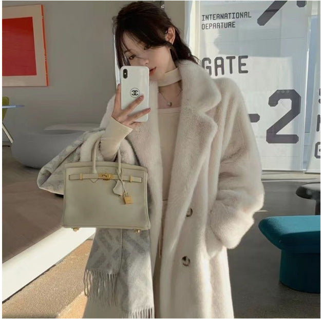 Nouveau manteau en fourrure et cuir ample pour femme, automne hiver.