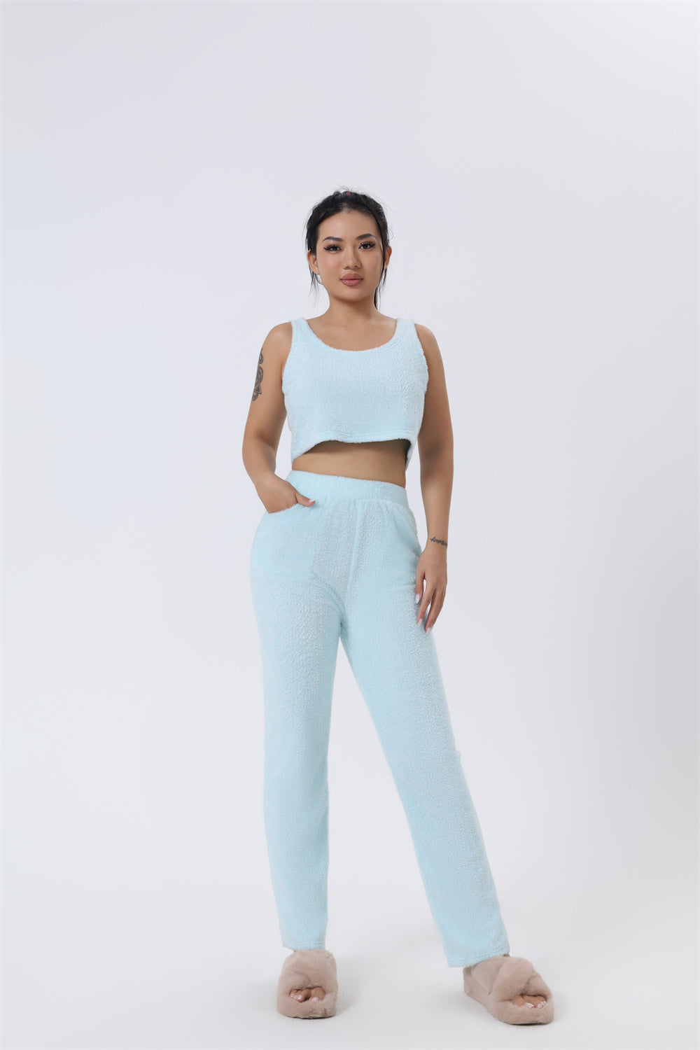 Ensemble pyjama confortable, ensemble de détente 3 pièces, vêtements d'intérieur mignons, ensembles chauds, ensemble assorti, ensemble de détente, ensembles pantalon 3 pièces, robe d'hiver pour femme