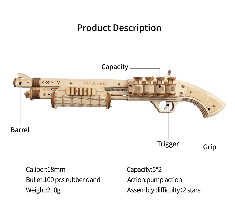 Robotime ROKR Revolver - Maquette de pistolet - Puzzle 3D en bois - Jeu de construction - Cadeau idéal pour enfants (garçons) - Cadeau d'anniversaire