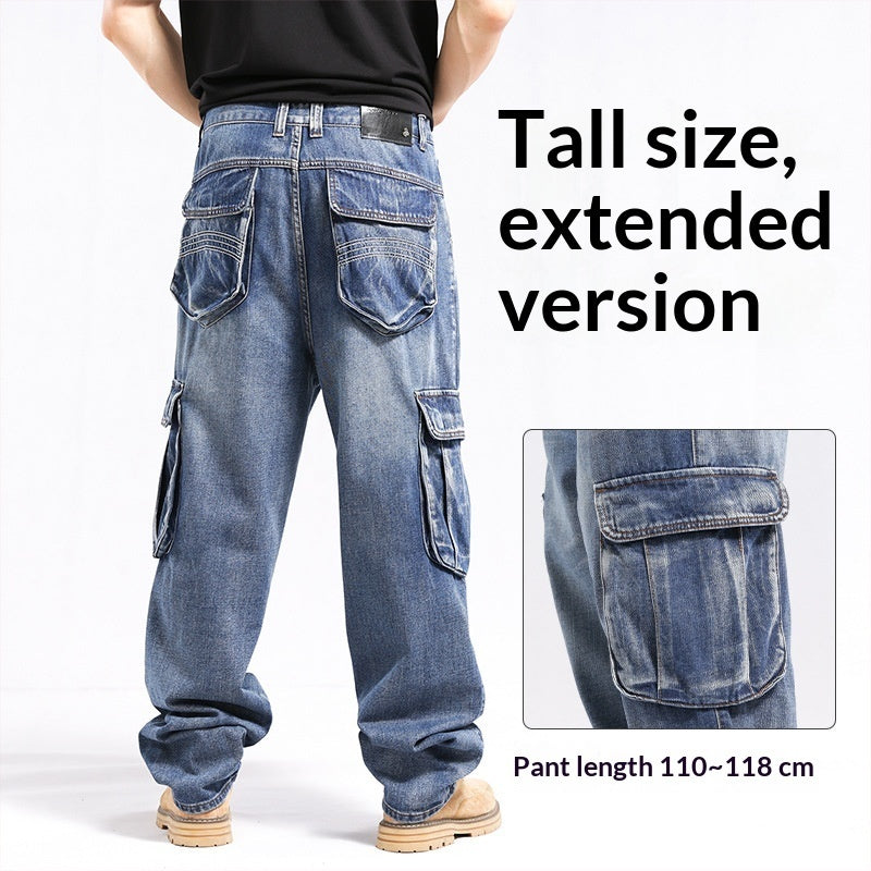 Jean grande taille élégant à jambes larges et poches multiples