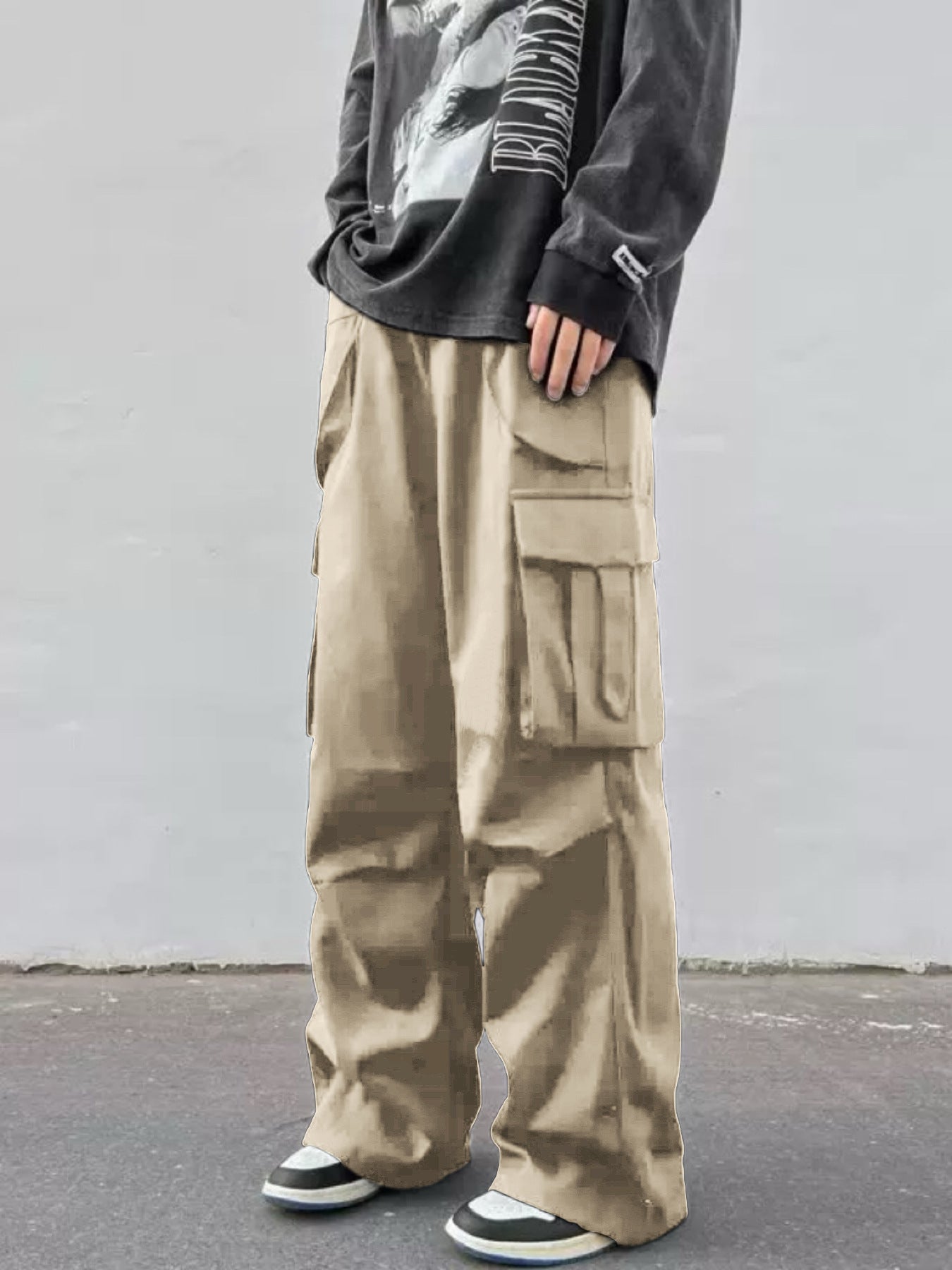 Pantalon parachute taille mi-haute jambes larges coupe décontractée
