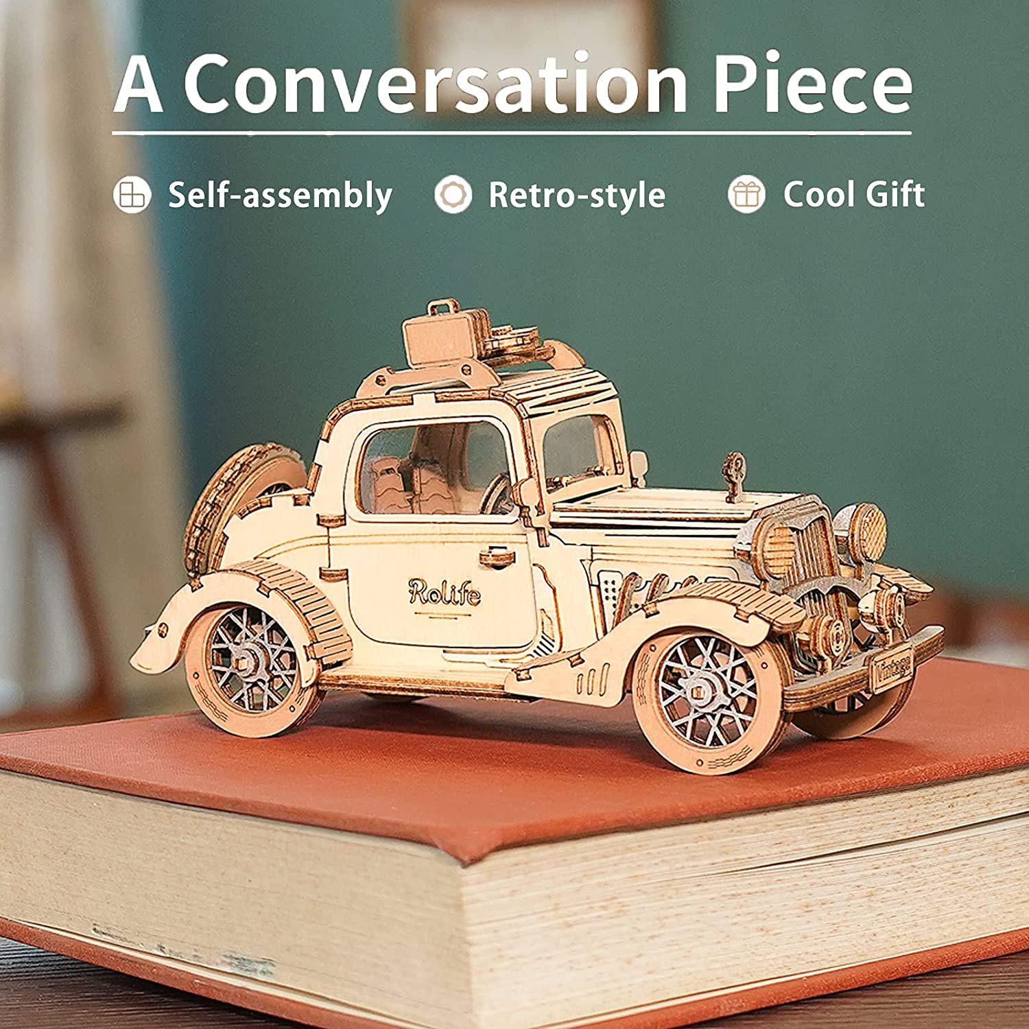 Robotime Rolife Modèle de voiture vintage Puzzle 3D en bois, jouet pour enfants