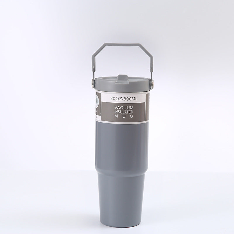 Gobelet de voiture portable en acier inoxydable, gourde de sport et de voyage avec poignée et couvercle, tasse à café