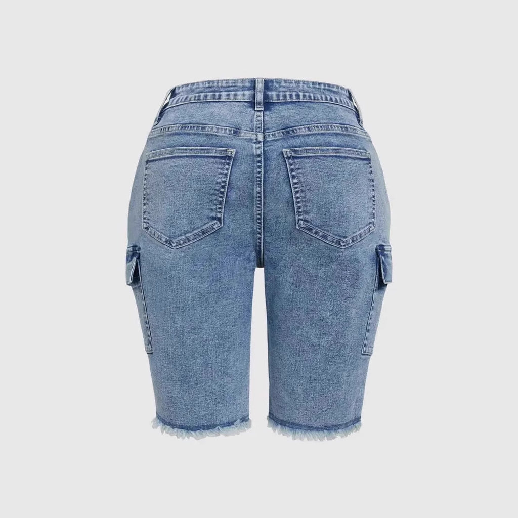 Short en jean stretch taille haute avec poches latérales et grande élasticité