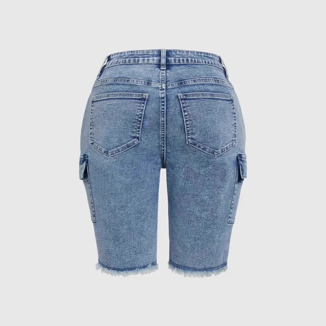 Short en jean stretch taille haute avec poches latérales et grande élasticité