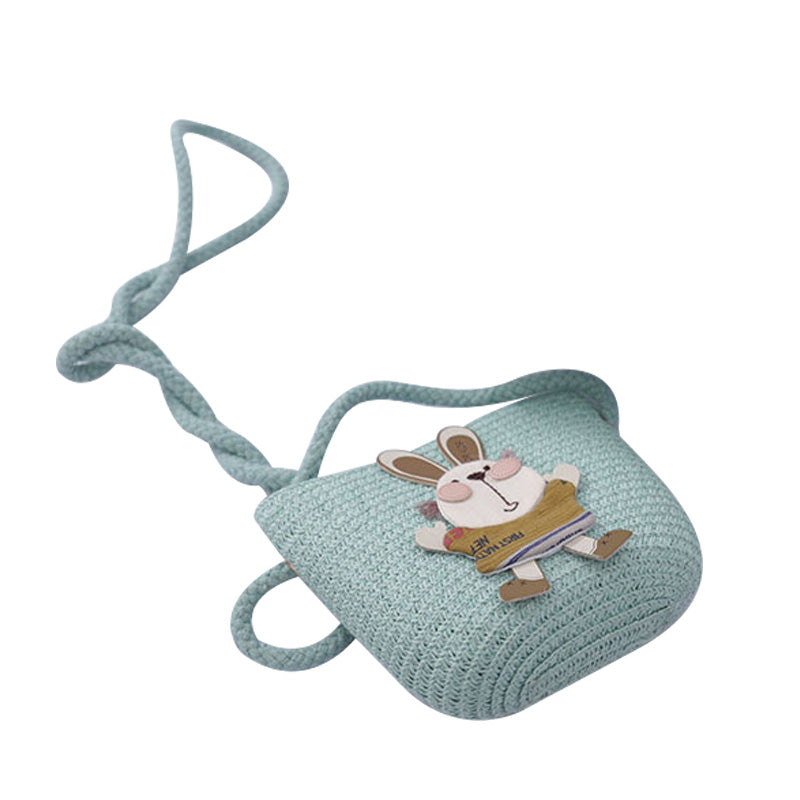 Sac à main décoré d'un adorable lapin, chapeau de paille deux pièces